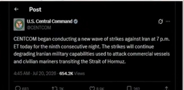 US Central Command Continues Strikes Against Iran Targets in Strait of Hormuz