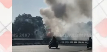 Container Lorry Carrying Firecrackers Catches Fire