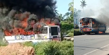 A running KSRTC bus caught fire