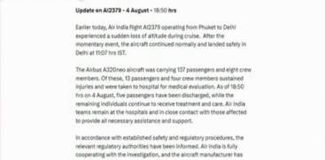 Air India Flight Sudden Altitude Drop